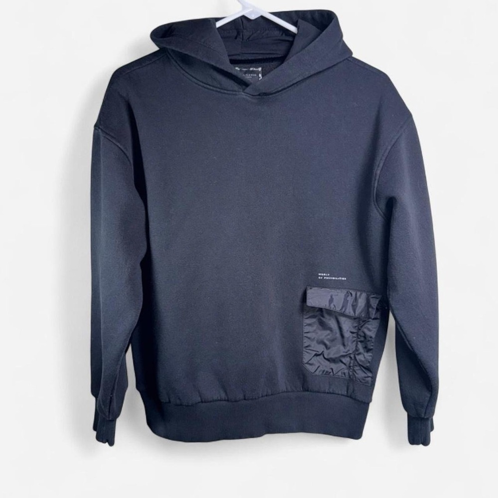 Denim & Flower Ricky Singh Black Utility Hoodie Boys 13/14 Streetwear Pocket